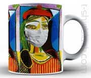 Dama w czerwonym berecie Picassa w okresie pandemii koronawirusa -  kubek ceramiczny