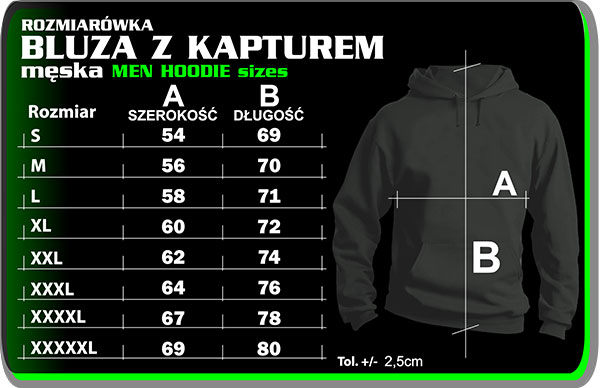 BLUZA KAPTUR MESKA - rozmiarowka